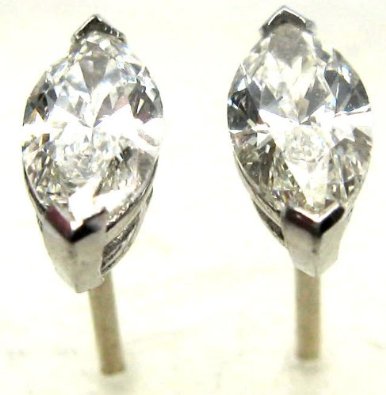 Marquise Cut Diamond Stud Earrings 1.04 Ct H VS2